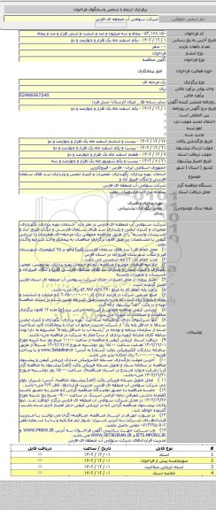 مناقصه, خدمات بهره برداری، نگهداری، تعمیرات و کنترل ایمنی و پایداری سد های سلمان فارسی و تنگاب فیروز آباد و