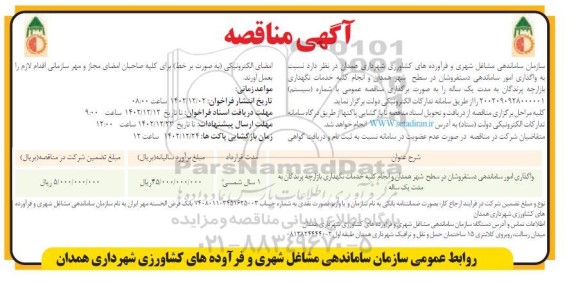 مناقصه واگذاری امور ساماندهی دستفروشان ...