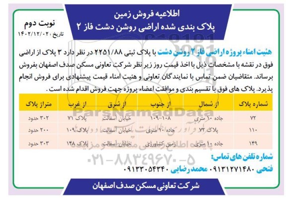 مزایده فروش پلاک ثبتی 2251/88 در 3 پلاک اراضی / نوبت دوم