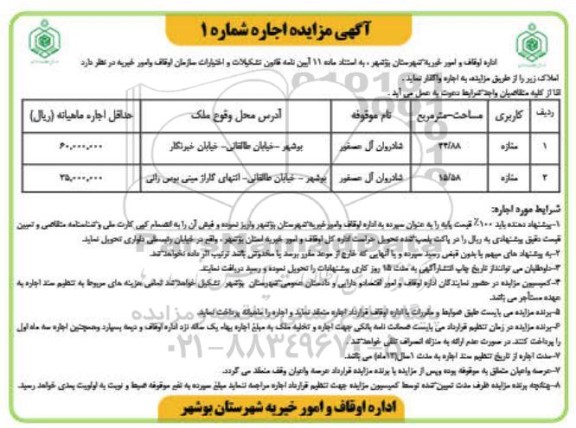 مزایده اجاره املاک (مغازه)