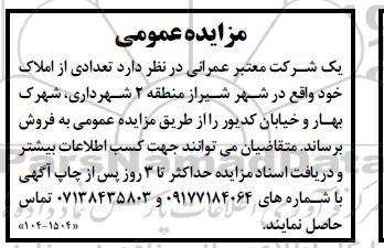 مزایده فروش تعدادی از املاک