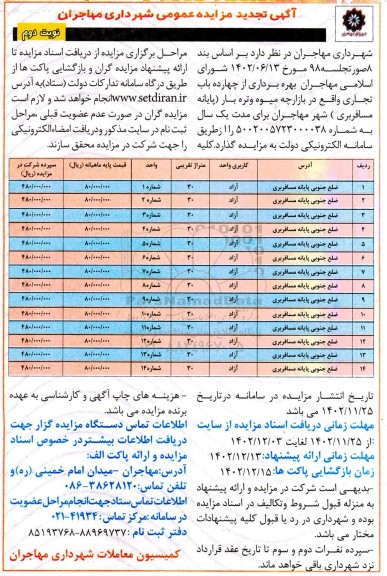 مزایده بهره برداری از چهارده باب تجاری تجدید - نوبت دوم