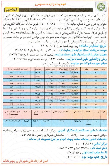 مزایده فروش املاک شهرداری -تجدید نوبت دوم