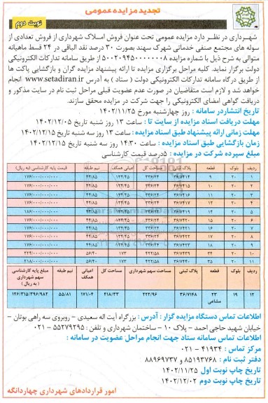 مزایده فروش املاک شهرداری -تجدید  نوبت دوم 