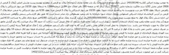مزایده ششدانگ یک باب مغازه تجاری (داروخانه) پلاک دو فرعی از دوهزارو نهصدو بیست وشش اصلی