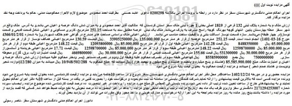 مزایده فروش ملک به شماره پلاک ثبتی 132 فرعی از 1819 اصلی