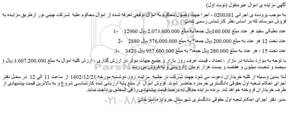مزایده فروش 12960 عدد نعلبکی سفید و...
