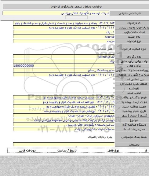 مزایده, بهره برداری از پارکینگ های شرقی و غربی مجموعه ورزشی آزادی