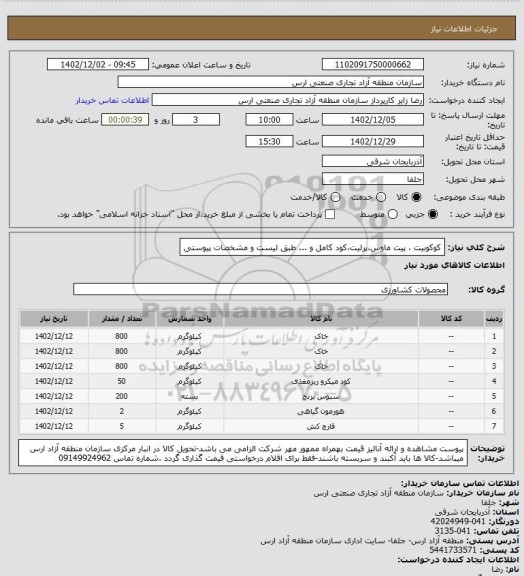 استعلام کوکوبیت ، پیت ماوس،پرلیت،کود کامل و ... طبق لیست و مشخصات پیوستی