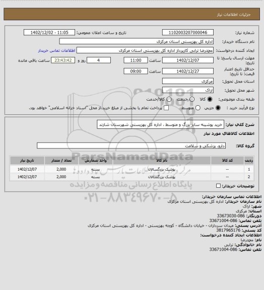 استعلام خرید پوشینه سایز بزرگ و متوسط ، اداره کل بهزیستی شهرستان شازند