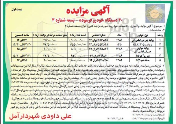 مزایده واگذاری 40 دستگاه خودرو 