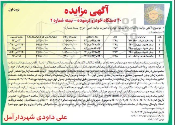 مزایده 40 دستگاه خودرو فرسوده ـ بسته شماره 2