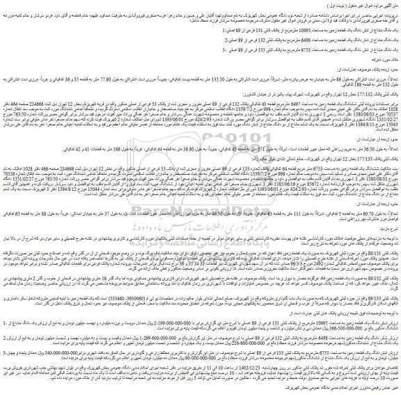 مزایده فروش 1-یک دانگ مشاع از شش دانگ یک قطعه زمین به مساحت 10995 مترمربع از پلاک ثبتی 131 فرعی از 89 اصلی