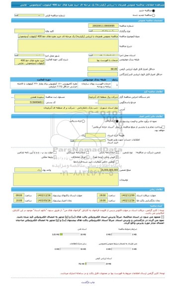 مناقصه، مناقصه عمومی همزمان با ارزیابی (یکپارچه) یک مرحله ای خرید مقره های خط 400 کیلوولت آیدوغموش - غایتی