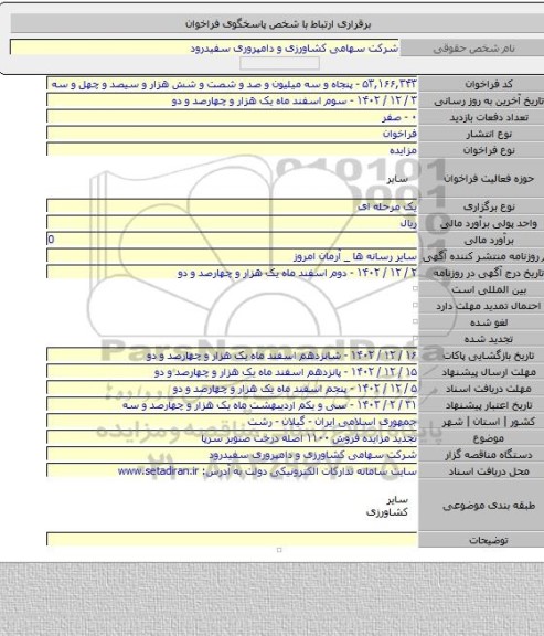 مزایده, تجدید مزایده فروش ۱۱۰۰ اصله درخت صنوبر سرپا