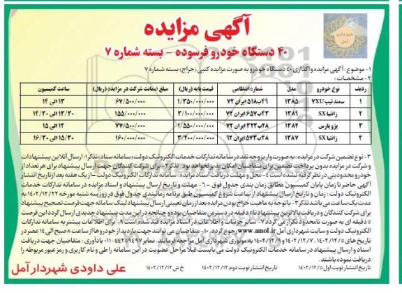 مزایده 40 دستگاه خودرو فرسوده ـ بسته شماره 7