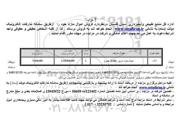 مزایده فروش اموال مازاد اداری