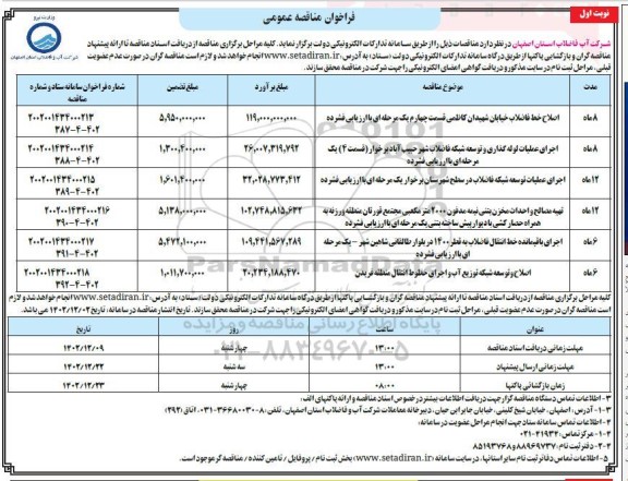 فراخوان مناقصه اصلاح خط فاضلاب خیابان شهیدان کاظمی  و ... 