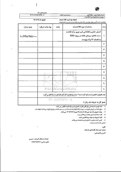 استعلام اجرای حفاری و کابلکشی فیبر نوری مرکز قلات