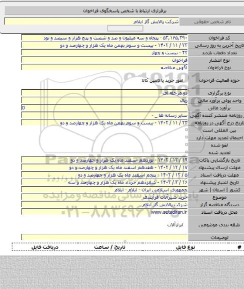 مناقصه, خرید شیرآلات فرآیندی