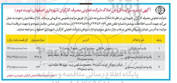 تجدید مزایده فروش املاک  ـ نوبت دوم