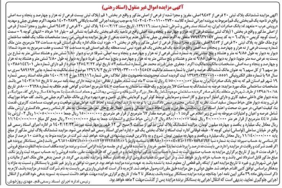مزایده فروش یک قطعه ساختمان به مساحت 67 مترمربع 