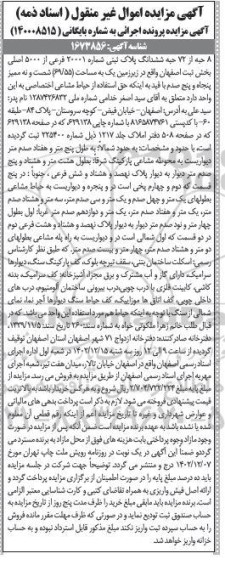 مزایده ششدانگ پلاک ثبتی شماره 20001 فرعی از 5000 اصلی