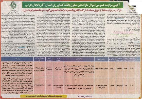 مزایده فروش املاک مرحله هفتم نوبت اول نوبت دوم