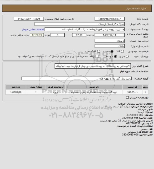 استعلام گازرسانی به روستاهای ده یوسفان وسطی وعلیا از توابع شهرستان نورآباد