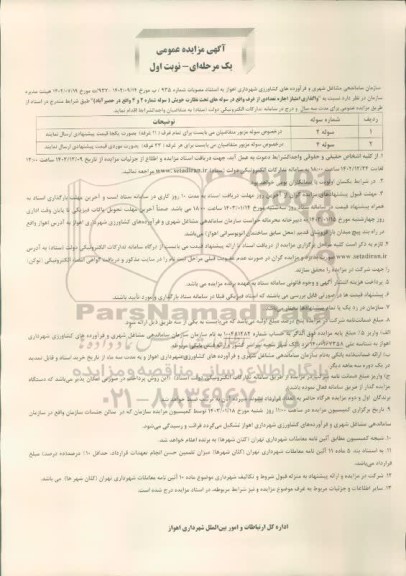 آگهی مزایده عمومی واگذاری امتیاز اجاره تعدادی از غرف