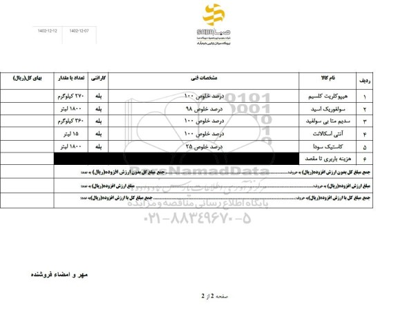 استعلام هیپوکلریت کلسیم...