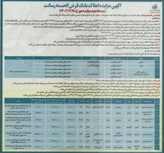 مزایده فروش املاک