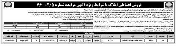 مزایده فروش املاک با کاربری مسکونی عرصه 342 مترمربع