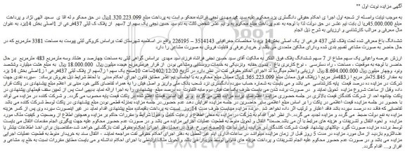 مزایده پلاک ثبتی 437 فرعی از یک اصلی بخش14 یزد