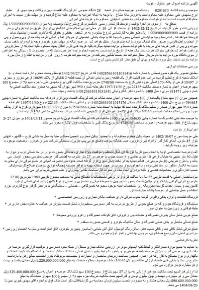 مزایده یک قطعه زمین با بنای احداثی آن تحت قطعه 2 تفکیکی از پلاک 10695 فرعی 