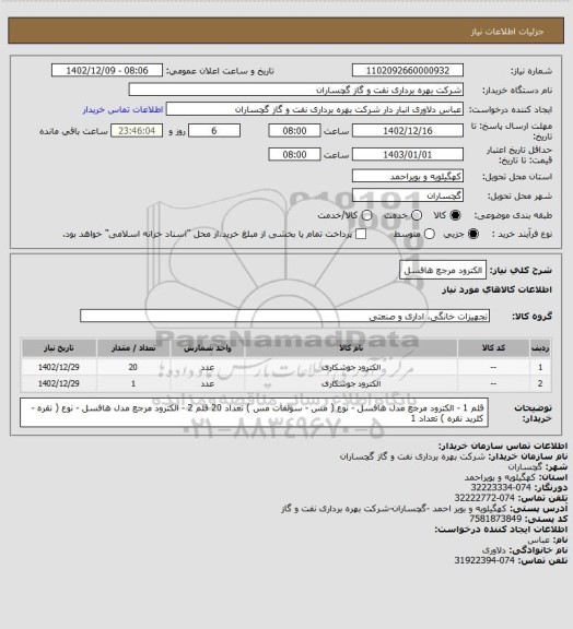 استعلام الکترود مرجع هافسل