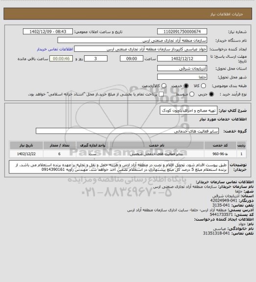 استعلام تهیه مصالح و اجرای پاویون کودک