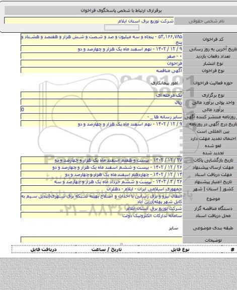 مناقصه, انتقال نیرو و برق رسانی با احداث و اصلاح بهینه شبکه برق شهری(تبدیل سیم به کابل شهر پهله)زرین آباد