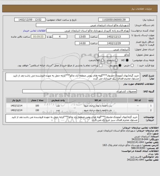 استعلام خرید گیاه/نهال آنچوچک-ملدوی***گونه های بومی منطقه آزاد ماکو***کرایه حمل به عهده فروشنده می باشد-بعد از تایید مسئول محترم فضای سبز خریداری می گردد