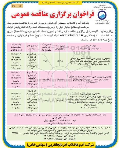 مناقصه عمومی عملیات تکمیلی و کارهای باقیمانده سیویل مدول سوم تصفیه.... نوبت دوم