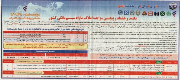 مزایده یکصد و هشتاد و پنجمین مزایده اموال و املاک مازاد...