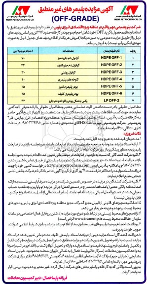 مزایده پلیمرهای غیرمنطبق (OFF-GRADE)