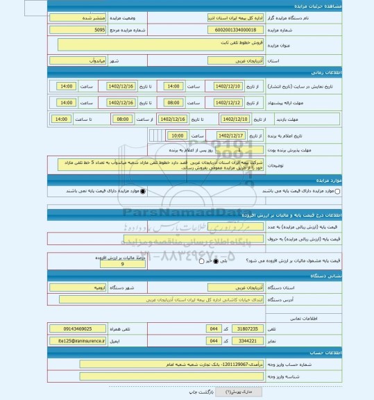 مزایده ، فروش خطوط تلفن ثابت