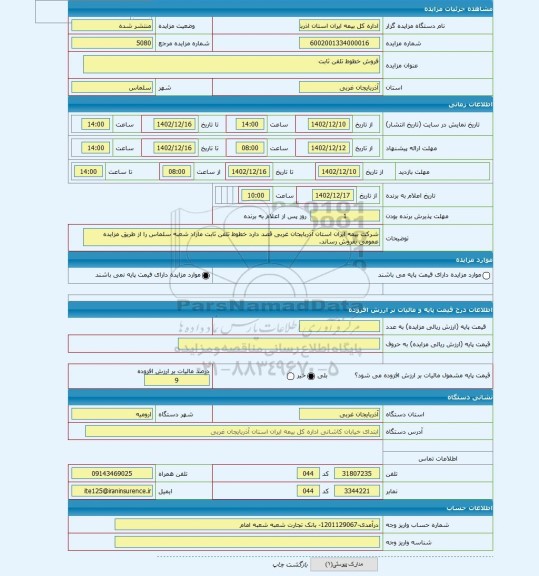 مزایده ، فروش خطوط تلفن ثابت