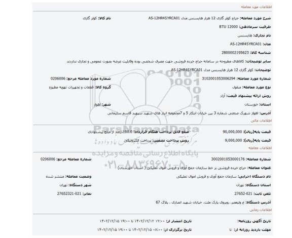 کولر گازی 12 هزار هایسنس مدل AS-12HR4SYRCA01