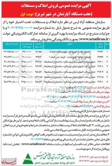 مزایده فروش هفت دستگاه آپارتمان