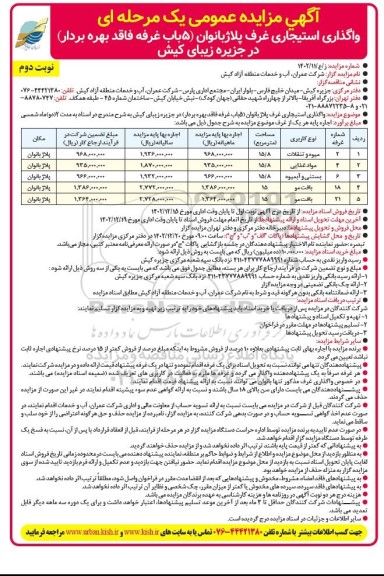 مزایده واگذاری استیجاری غرف پلاژ بانوان (5 باب غرفه فاقد بهره بردار) - نوبت دوم