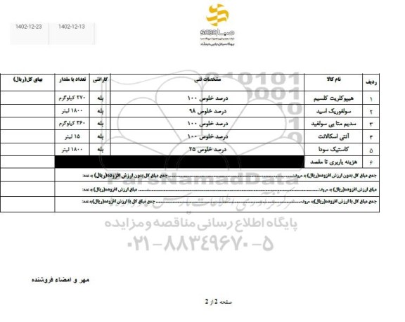 استعلام هیپوکلریت کلسیم...