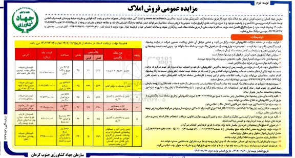 مزایده فروش املاک مازاد با کاربری تجاری و اداری نوبت دوم