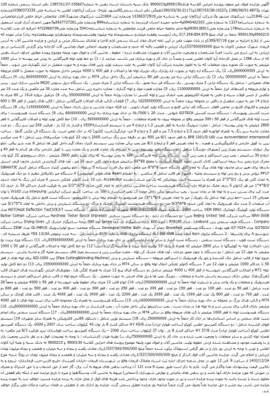 مزایده دو خط تولید لوله فایبرگلاس ....